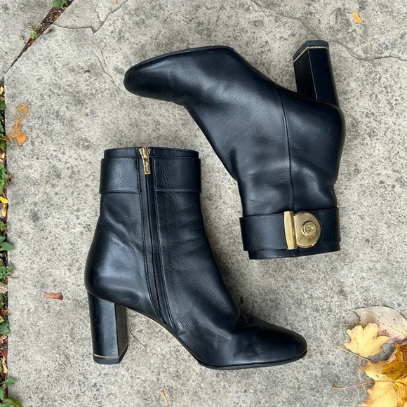 Salvatore Ferragamo Shoes - Salvatore Ferragamo Black Leather Fiamma Ankle Boots, size 8